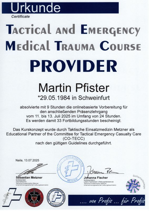 Tactical and Emergency Medical Trauma Course Provider